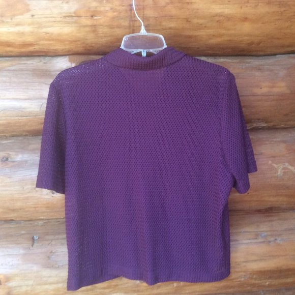 Vintage Miss Dorby Purple 90s Open Knit Retro Cropped Button Down Size Medium - Picture 2 of 3